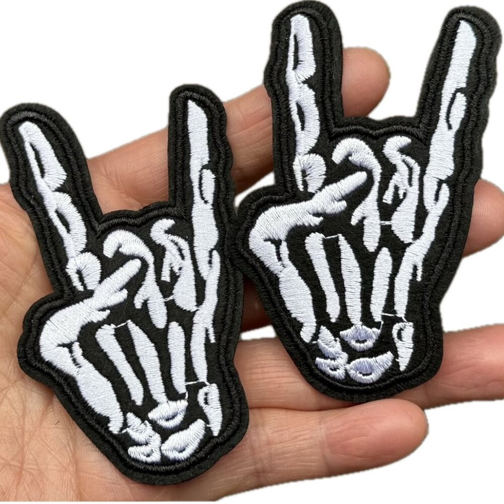 2 x Rock And Roll Iron on Patch Rock On Hand Embroidered Patches